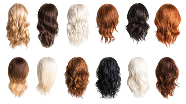 Variety of Stylish Wigs on Transparent Background