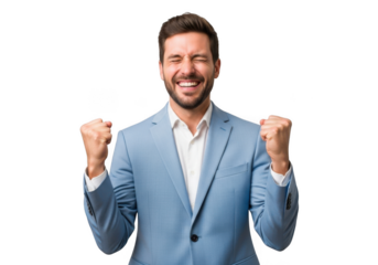 Excited businessman celebrating success isolated on transparent background