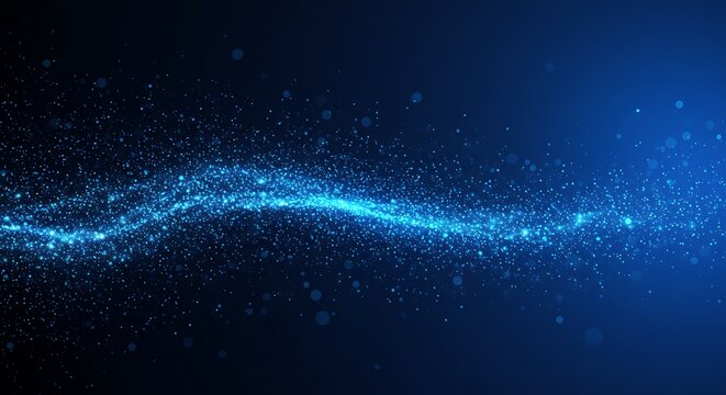 Abstract glowing blue particles flowing in a wavelike motion on a dark background