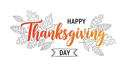 Happy thanksgiving day text with gradient color and leaf border