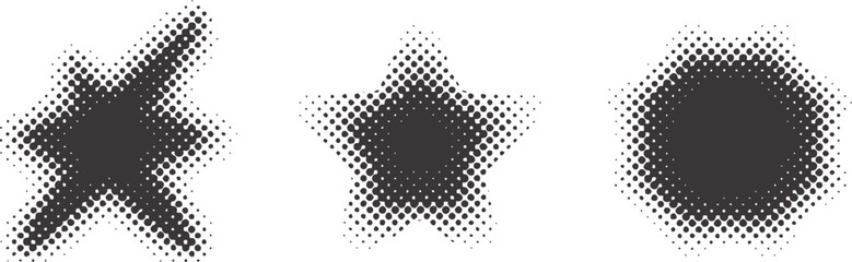 Three geometric shapes rendered in halftone dots star