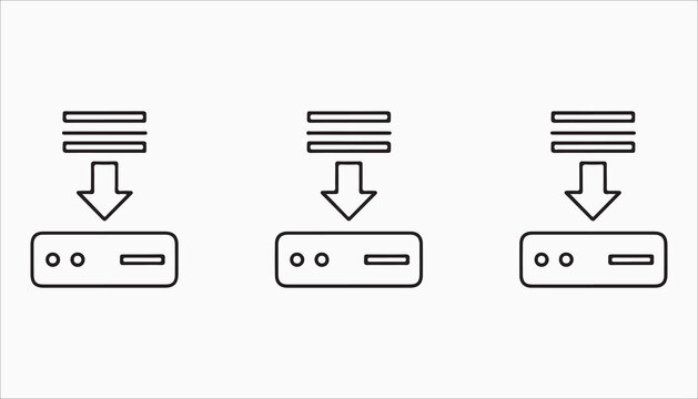 Three data download icons in a row, representing data transfer, server, and connection, easy to use and customize