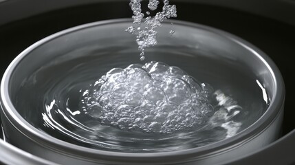 Water Bubbles Forming in a Glass Bowl From Ultrasonic Waves