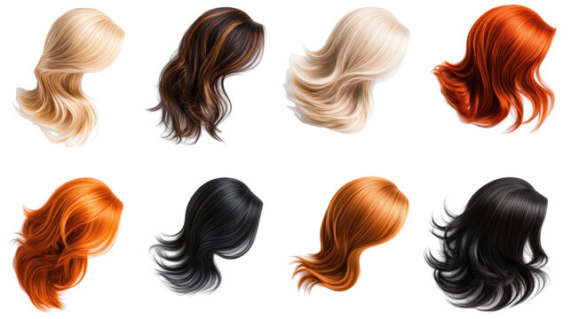 Vibrant wigs on transparent background