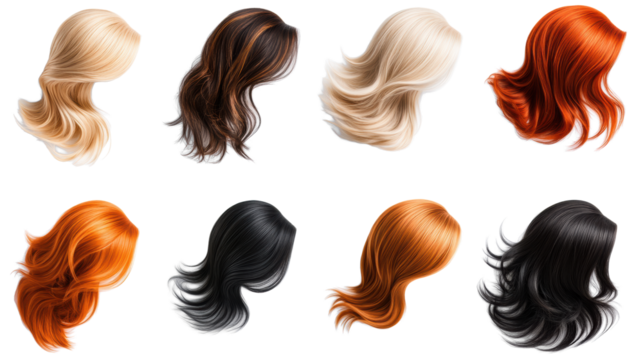 Vibrant wigs on transparent background