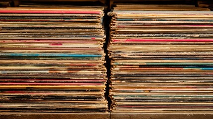 Rows of vintage vinyl records sit stacked reflecting memories of music and nostalgia in a quaint store.