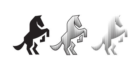 black line horse on white background set collection template Vector graphic