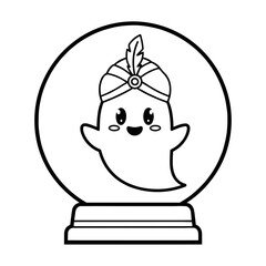 vector illustration of a crystal ball with a cute fortune-telling ghost silhouette