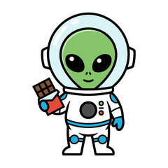 vector illustration of a cute alien wearing a spacesuit