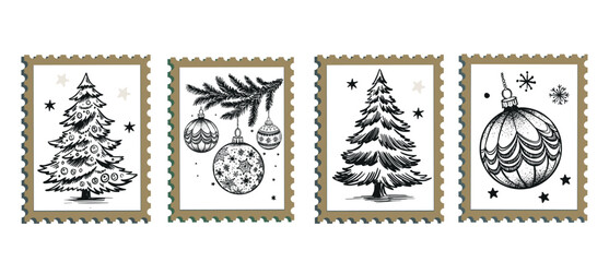 Hand-Drawn Christmas Festive Stamps Collection	
