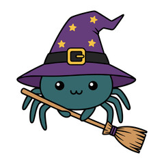 vector illustration of a spider wearing a witch hat
