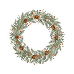 Rustic Christmas Wreath with Pine Cones and Foliage