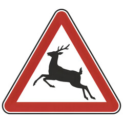Deer Crossing Warning Sign isolated on transparent background