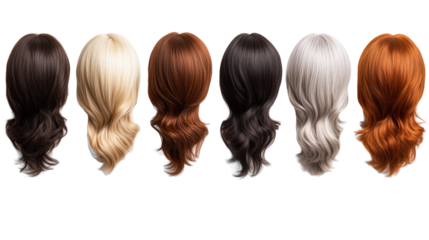 Colorful Wig Collection on Transparent Background