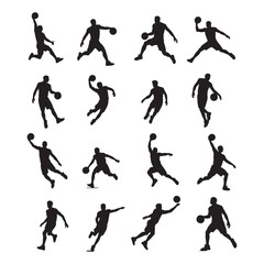 Multi sports player icon set — football, basketball, cricket, volleyball vector pack