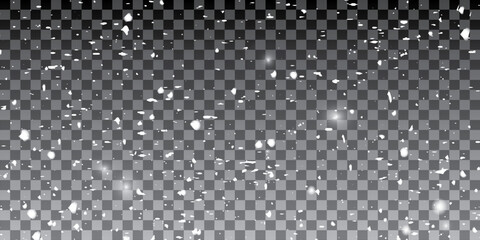 Heavy snowfall, snowflakes in different shapes . White snowflakes on a transparent background. 