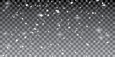 Real falling snow on a transparent background.