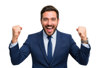 Excited businessman celebrating success isolated on transparent background
