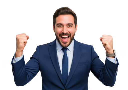 Excited businessman celebrating success isolated on transparent background