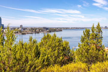 The city of Perth and the Swan River viewed from Kings Park and Botanic Garden, Perth, Western Australia, WA, Australia