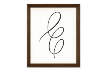 Abstract continuous line art drawing in wooden frame