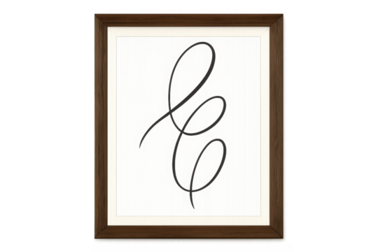 Abstract continuous line art drawing in wooden frame