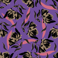 Floral botanical vector texture pattern with flowers and leaves. Seamless pattern can be used for wallpaper, pattern fills, web page background, surface textures.
