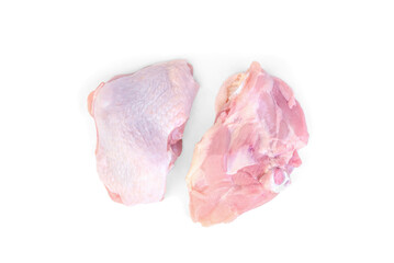 Raw chicken thigh isolated on white background.
