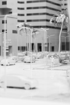 3D detail of white city streetscape.