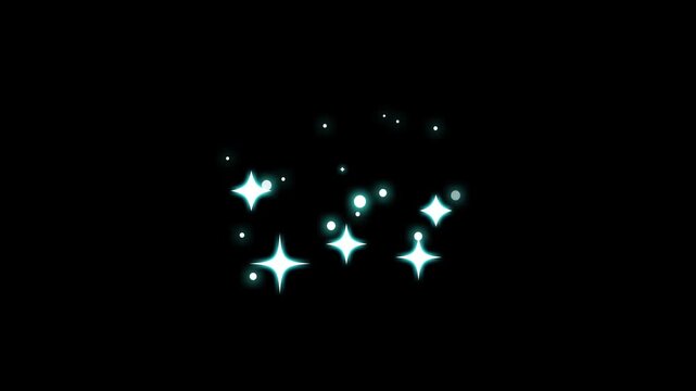 Twinkle Sparkling stars Shine animation and slow rising air bubbles on black screen, cartoon sparkle doodles, comic flash bursts, Glitter particles light trail animation with energy explosion.4K