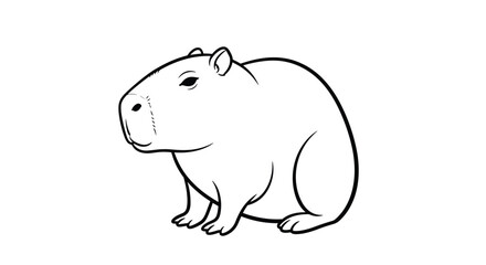 Obraz premium A detailed black and white illustration of a capybara animal in a sitting pose, perfect for coloring pages or educational materials, isolated on a white background.