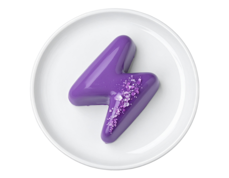 Lightning Bolt Violet Chocolate on White Plate Transparent PNG