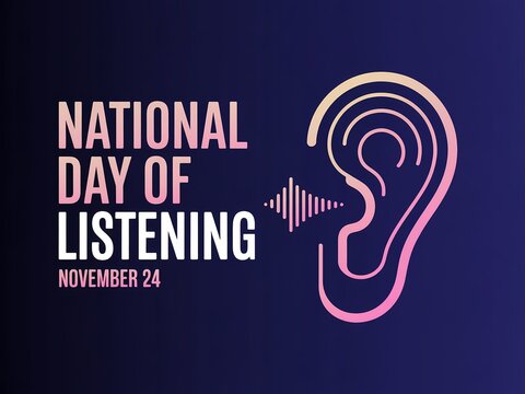 Celebrating national day of listening november 24 with an illustration of an ear and sound waves