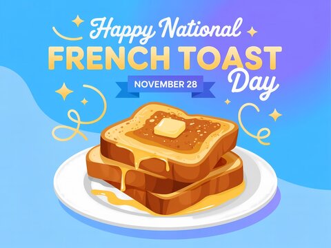 Celebrate national french toast day with a delicious stack of golden brown toast drizzled with syrup - Powered by Adobe