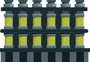 Chemical plant processing a yellow substance in large tanks, suggesting industrial production or scientific research