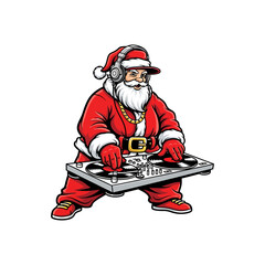 Cool DJ Santa Claus Mixing Music Cartoon Illustration