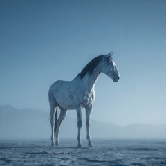 Elegant White Horse: Full-Body Portrait in a Minimalist Setting.