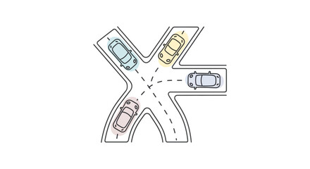 Obraz premium Minimalist Illustration Of Traffic Crossroads And The Movement Of Vehicles
