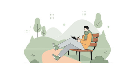 Man In Park Writing On Notebook: A Peaceful Scene Of Creativity And Reflection