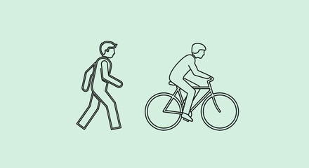 Obraz premium Minimalist Illustration Depicting Walking Person and Cyclist with Modern Style