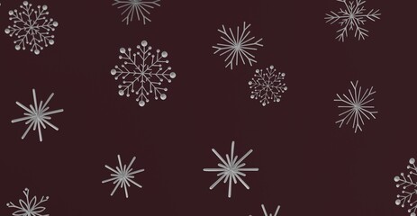 Sophisticated winter design featuring silver snowflakes on a rich burgundy backdrop, ideal for holiday cards and seasonal projects.