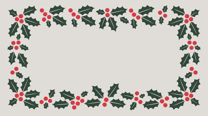 Festive holly border with vibrant red berries and deep green leaves framing elegant holiday greetings
