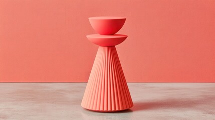 Coral colored abstract perfume bottle against peach background