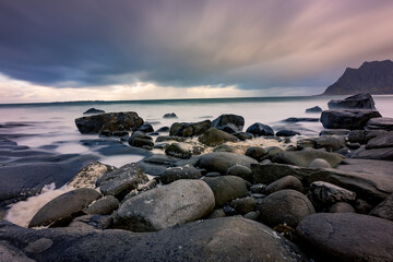 Beautiful Utakliev beach in the Norwegian Lofoten Islands