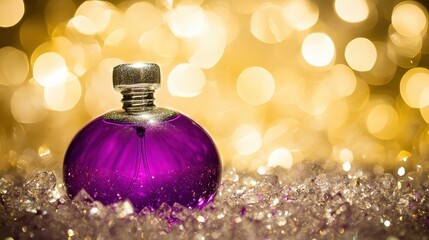 Elegant purple perfume bottle with silver top and glitter detail