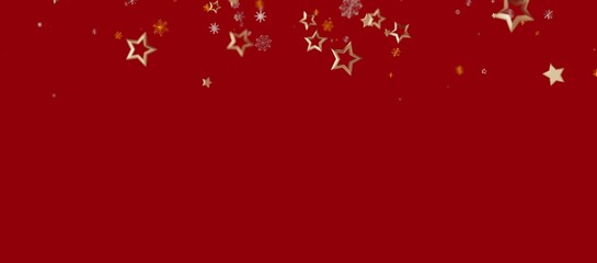 Elegant Christmas background with falling golden stars and snowflakes on a rich red backdrop. Perfect for holiday greetings and festive designs. © vegefox.com
