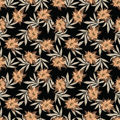 Exotic hand drawn flowers, seamless patterns with floral for fabric, textiles, clothing, wrapping paper, cover, banner, home decor, abstract backgrounds