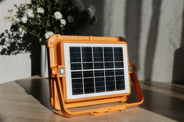 Solar panels close-up Sunlight reflects off the panels Solar panels are an alternative energy source