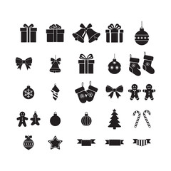 Christmas Holiday Icon Set Black Silhouette Collection