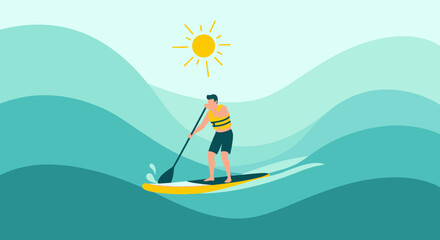 Paddleboarding In Sunshine: Enjoying Water Sports On A Calm Ocean Day